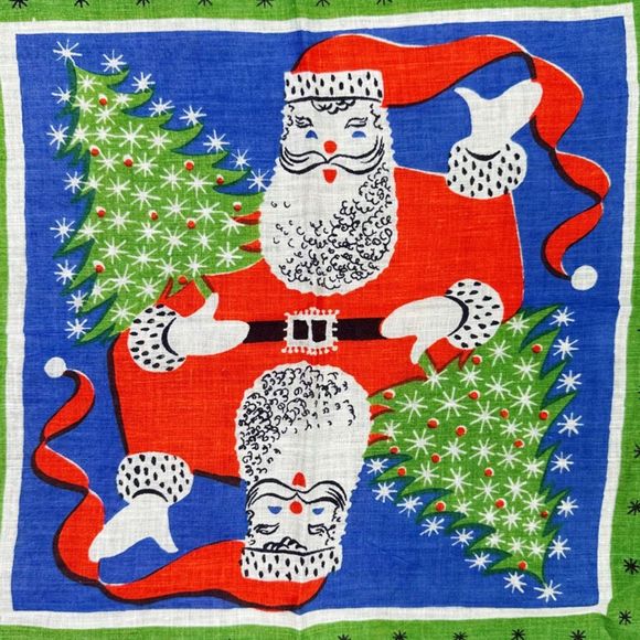 Vintage 1950’s Tammis Keefe Designed Santa Claus Christmas Handkerchief - Picture 2 of 4